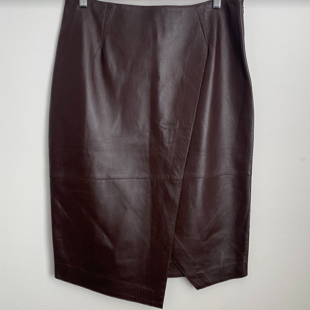 NWT GSTQ Leather Wrap Skirt Burgundy Asymmetrical Size Large (L)
